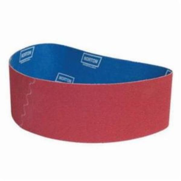 Norton 66261022622 SG R981 Narrow Coated Abrasive Belt, 4 in W x 79 in L, 36 Grit, Extra Coarse Grade, Ceramic Alumina Abrasive, Polyester Backing