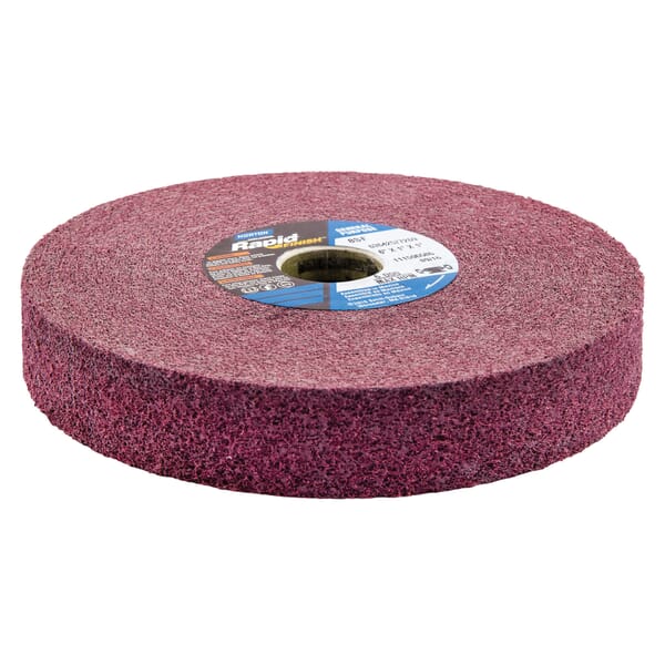 Norton Bear-Tex Rapid Finish 66261108075 Convolute Non-Woven Abrasive Wheel, 6 in Dia, 1 in Center Hole, 1 in W Face, Medium Grade, Silicon Carbide Abrasive