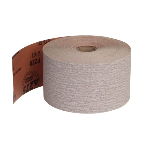 Norton 66261131686 OP A275 Coated Abrasive Roll, 45 yd L x 2-3/4 in W, 220 Grit, Very Fine Grade, Aluminum Oxide Abrasive, Anti-Loading Paper Backing