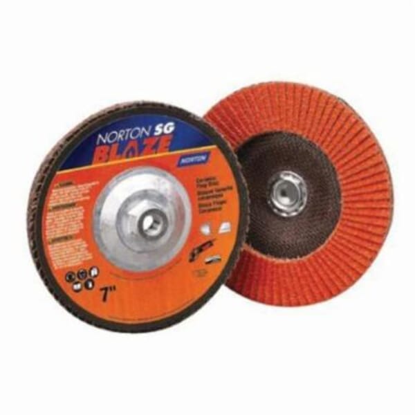 Norton Blaze 66261183493 R980 Standard Density Coated Abrasive Flap Disc, 4-1/2 in Dia, 80 Grit, Medium Grade, Ceramic Alumina Abrasive, Type 29 Conical Disc