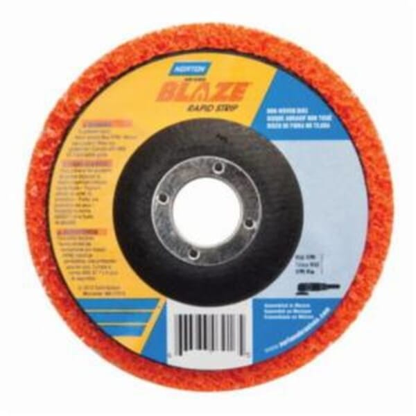 Norton Blaze Rapid Strip 66623303783 Non-Woven Depressed Center Disc, 4-1/2 in Dia, 36 to 50 Grit, Extra Coarse Grade, Ceramic Alumina Abrasive, Fiberglass Backing