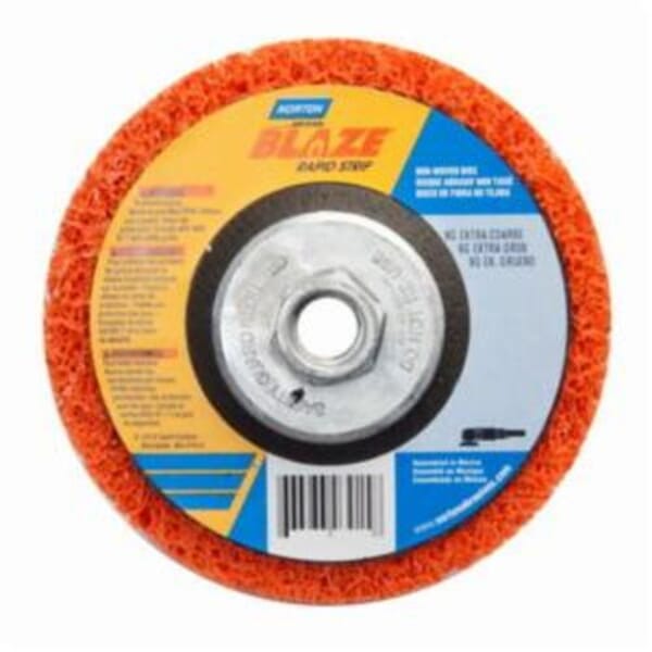 Norton Blaze Rapid Strip 66623303915 Non-Woven Depressed Center Disc, 5 in Dia, 36 to 50 Grit, Extra Coarse Grade, Ceramic Alumina Abrasive, Fiberglass Backing