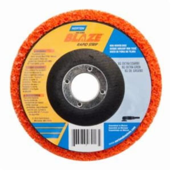 Norton Blaze Rapid Strip 66623303916 Non-Woven Depressed Center Disc, 5 in Dia, 36 to 50 Grit, Extra Coarse Grade, Ceramic Alumina Abrasive, Fiberglass Backing