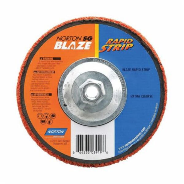 Norton Blaze Rapid Strip 66623303919 Non-Woven Depressed Center Disc, 7 in Dia, 36 to 50 Grit, Extra Coarse Grade, Ceramic Alumina Abrasive, Fiberglass Backing