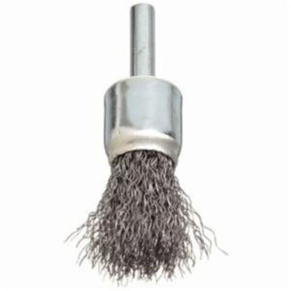 Norton 69936653309 Stem Mount End Brush, 1 in, Crimped, 0.02 in, Carbon Steel Fill, 1-3/16 in L Trim