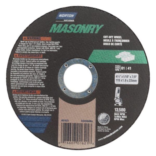 Norton Metal RightCut 07660702757 All Purpose Small Diameter Cut-Off Wheel, 6 in Dia x 0.04 in THK, 7/8 in Center Hole, 60 Grit, Aluminum Oxide Abrasive