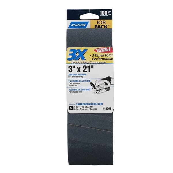 Norton BlueFire 78072755678 R831 Narrow Coated Abrasive Belt, 4 in W x 59 in L, 40 Grit, Extra Coarse Grade, Zirconia Alumina Abrasive, Cotton Backing