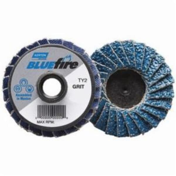 Norton BlueFire 77696090177 R884P Extra Heavy Duty Quick-Change TS (Type II) Coated Abrasive Flap Disc, 2 in Dia, P60 Grit, Coarse Grade, Zirconia Alumina Plus Abrasive, Type 27 Flat Disc
