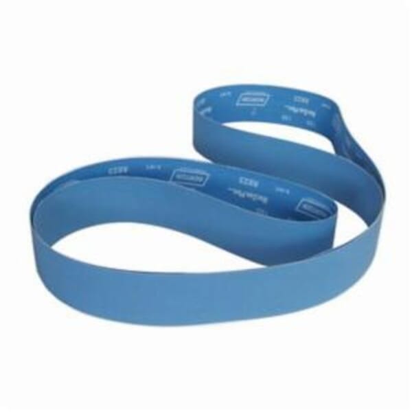 Norton BlueFire 78072728662 R823P Narrow Coated Abrasive Belt, 2 in W x 132 in L, 120 Grit, Medium Grade, Zirconia Alumina Abrasive, Polyester Backing