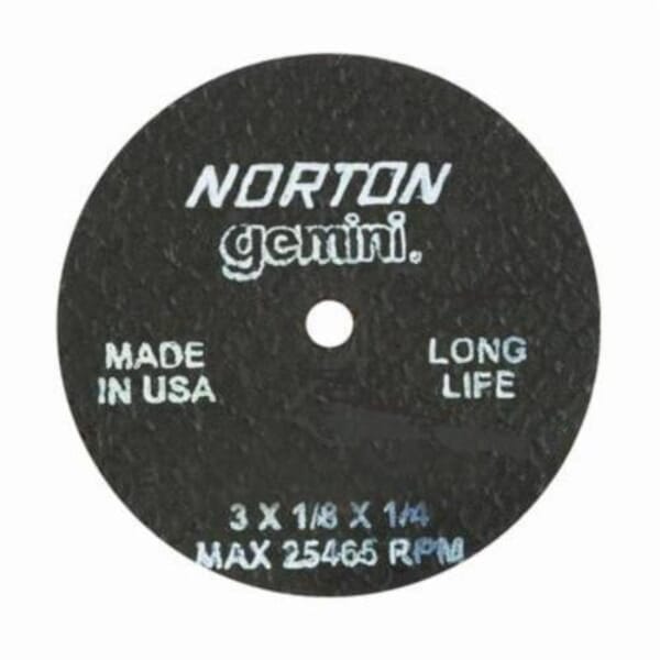 Norton Gemini 66243510628 Fast Cut Small Diameter Cut-Off Wheel, 3 in Dia x 0.035 in THK, 3/8 in Center Hole, 60 Grit, Aluminum Oxide Abrasive