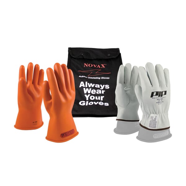 Novax 147-SK-0/10-KIT 147-SK-0 Insulating Unisex Electrical Safety Gloves Kit, SZ 10, Natural/Orange, 11 in L, ASTM Class: Class 0, 1000 VAC, 1500 VDC Max Use Voltage