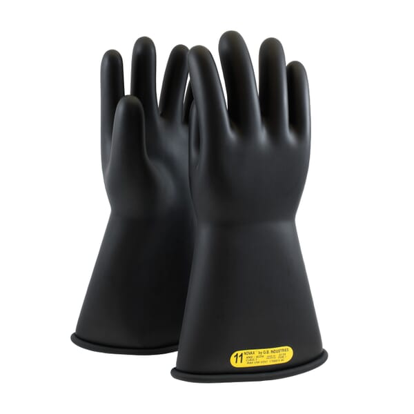 Novax 150-2-14/10 Insulating Electrical Safety Gloves, SZ 10, Natural Rubber, Black, 14 in L, ASTM Class: Class 2, 17000 VAC/25500 VDC Max Use Voltage