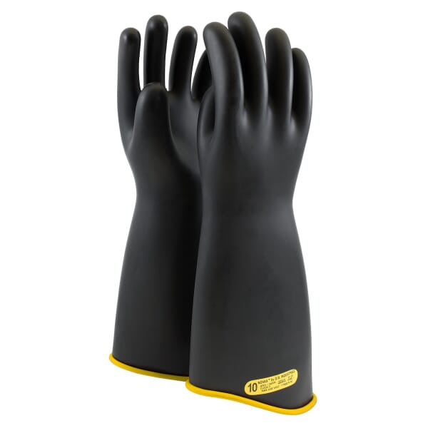 Novax 151-2-18/9 Insulating Electrical Safety Gloves, 9, Natural Rubber, Black with Yellow Liner, 18 in L, ASTM Class: Class 2, 17000 V AC, 25500 V DC Max Use Voltage