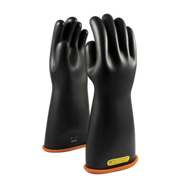 Novax 155-2-16 2-Tone Insulating Unisex Electrical Safety Gloves, Novax 2-Tone Insulating Unisex Electrical Safety Gloves, Natural Rubber, Black with Orange Liner, 16 in L, ASTM Class: Class 2, 17000 VAC/25500 VDC Max Use Voltage