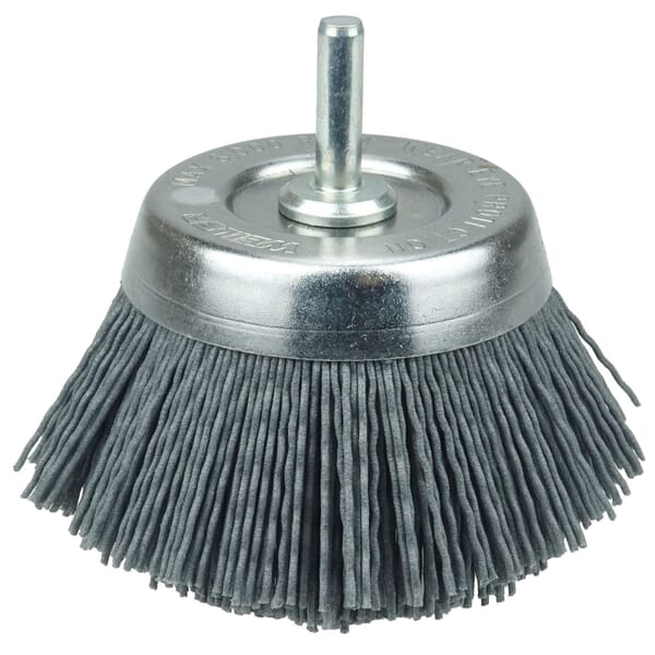 Nylox 14404 Stem Mounted Cup Brush, 2-3/4 in Dia Brush, 0.04 in Dia Filament/Wire, Crimped, Silicon Carbide Fill