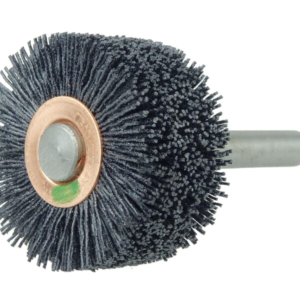 Nylox Bore-Rx 17215 Crosshole Wheel Brush, 2 in Dia Brush, 1 in W Face, 0.026 in Dia Crimped/Round Filament/Wire