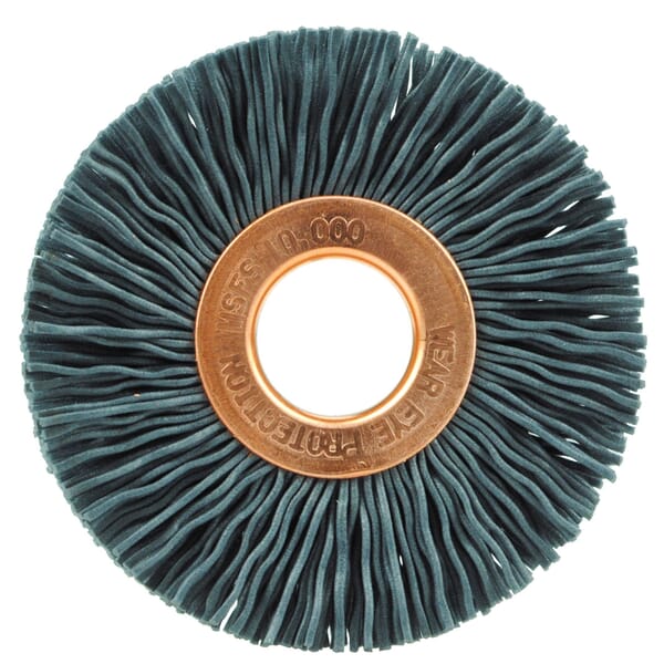 Nylox 17543 Small Diameter Power Tube Brush, 2 in Dia Brush, 3/8 in W Face, 0.022 in Dia Crimped/Round Filament/Wire, 1/2 in Arbor Hole
