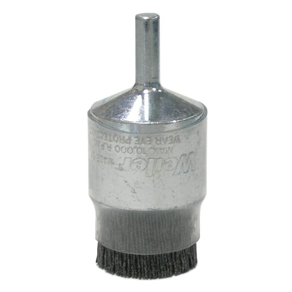 Burr-Rx 86105 Stem Mount End Brush, 1 in Dia Brush, Crimped, 0.043 in Dia Filament/Wire, Ceramic Fill, 1/4 in L Trim