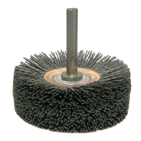 Nylox Bore-Rx 86155 Crosshole Wheel Brush, 4 in Dia Brush, 1 in W Face, 0.043 in Dia Crimped/Round Filament/Wire