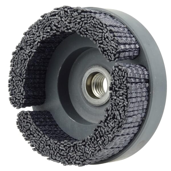 Nylox 86160 Rectangular Cup Brush, 4 in Dia Brush, 5/8-11 Arbor Hole, 0.049/0.098 in Dia Filament/Wire, Crimped, Ceramic Fill