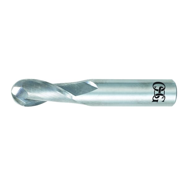 OSG 402-3750-BN 402BN Center Cutting Regular Length Single End Standard Ball Nose End Mill, 3/8 in Dia Cutter, 1 in Length of Cut, 2 Flutes, 3/8 in Dia Shank, 2-1/2 in OAL, Bright