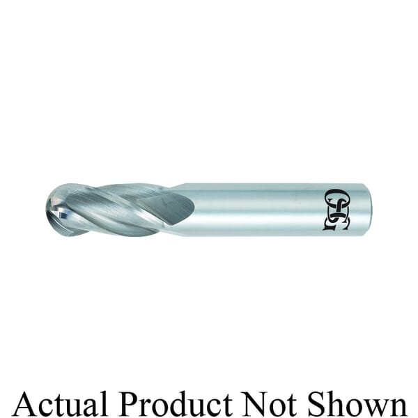 OSG 404-0312-BN11 404BN Center Cutting Regular Length Single End Standard Ball Nose End Mill, 1/32 in Dia Cutter, 1/8 in Length of Cut, 4 Flutes, 1/8 in Dia Shank, 1-1/2 in OAL, TiAlN Coated