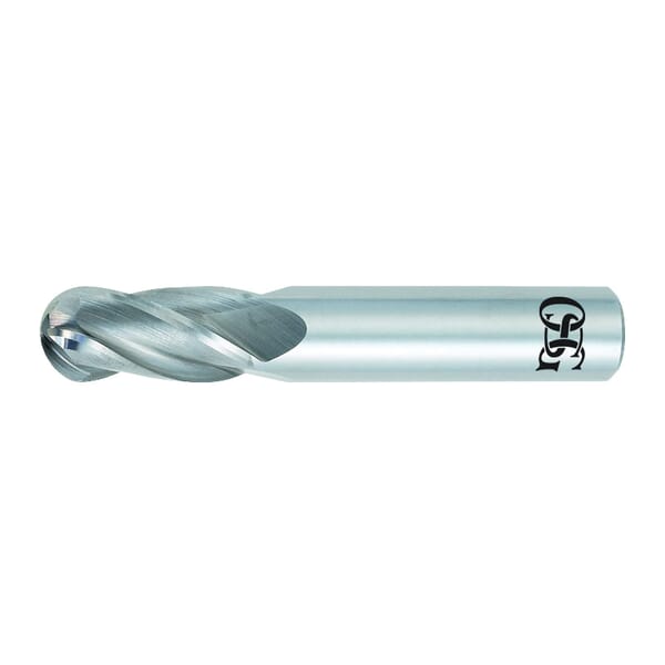 OSG 404-0469-BN 404BN Center Cutting Regular Length Single End Standard Ball Nose End Mill, 3/64 in Dia Cutter, 9/64 in Length of Cut, 4 Flutes, 1/8 in Dia Shank, 1-1/2 in OAL, Bright