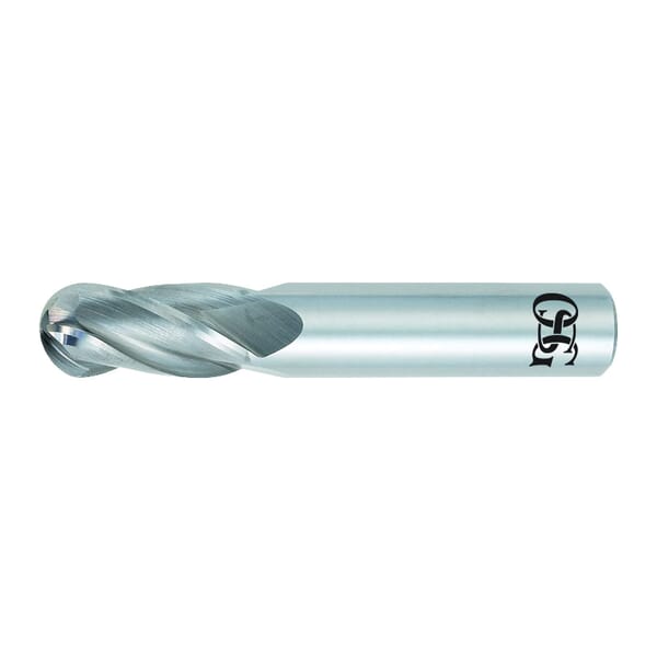 OSG 404-0781-BN 404BN Center Cutting Regular Length Single End Standard Ball Nose End Mill, 5/64 in Dia Cutter, 1/4 in Length of Cut, 4 Flutes, 1/8 in Dia Shank, 1-1/2 in OAL, Bright