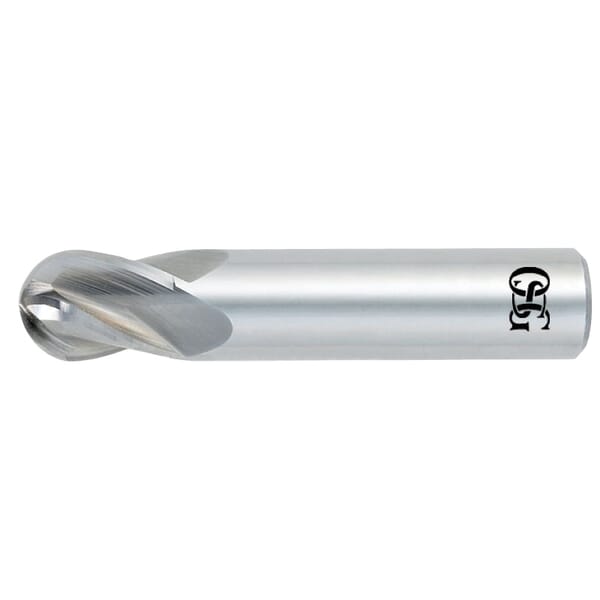 OSG 414-0312-BN 414BN Center Cutting Regular Length Single End Standard Ball Nose End Mill, 1/32 in Dia Cutter, 5/64 in Length of Cut, 4 Flutes, 1/8 in Dia Shank, 1-1/2 in OAL, Bright