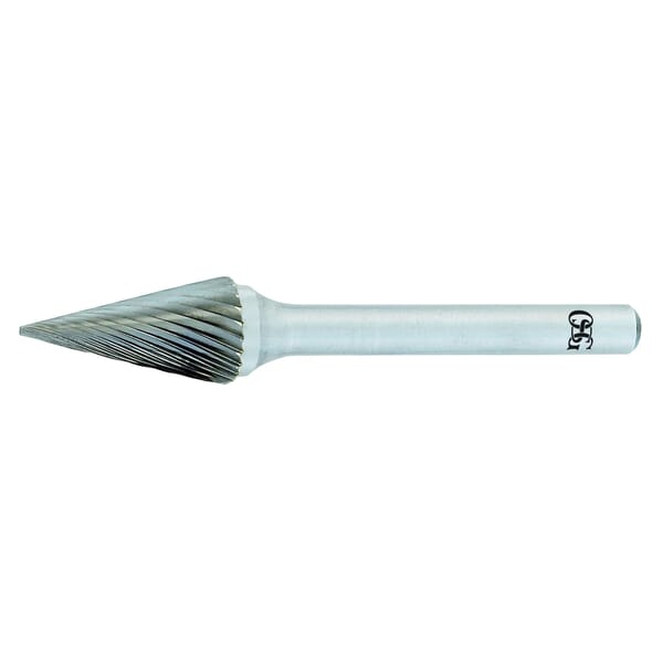 OSG 905-2502 Medium Right Hand Single End Spiral Carbide Burr, Pointed End, Cone Head, 1/4 in Dia Head, 1 in L of Cut, 2 in OAL, Medium Cut
