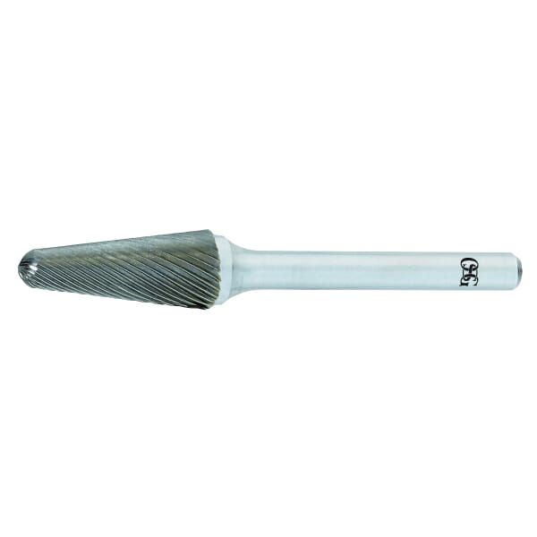 OSG 907-5000 Medium Right Hand Single End Spiral Carbide Burr, Radius End, Cone Head, 1/2 in Dia Head, 1-1/8 in L of Cut, 2 in OAL, Medium Cut