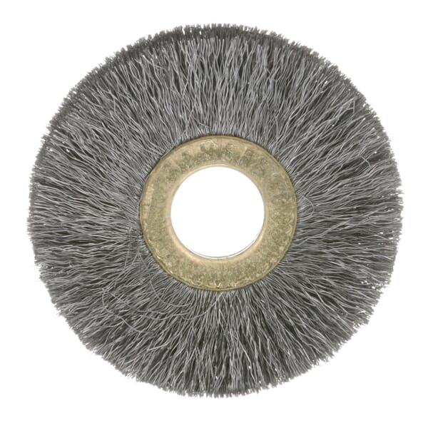 Osborn 11013 Small Diameter Wheel Brush, 1-3/8 in Dia Brush, 3/16 in W Face, 0.006 in Dia Crimped Filament/Wire, 1/4 in Arbor Hole