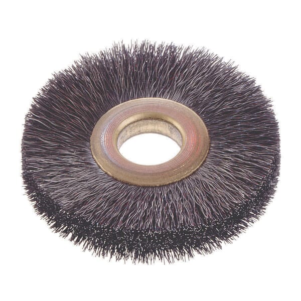 Osborn 11093 Small Diameter Wheel Brush, 3 in Dia Brush, 3/8 in W Face, 0.014 in Dia Crimped Filament/Wire, 3/8 in Arbor Hole