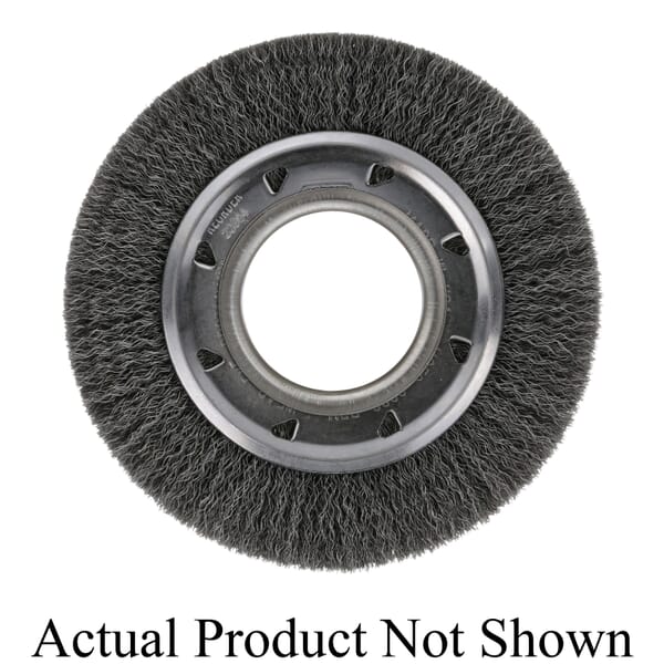 Osborn 22080 Wide Face Wheel Brush, 8 in Dia Brush, 1-1/2 in W Face, 0.01 in Dia Crimped Filament/Wire, 2 in Arbor Hole