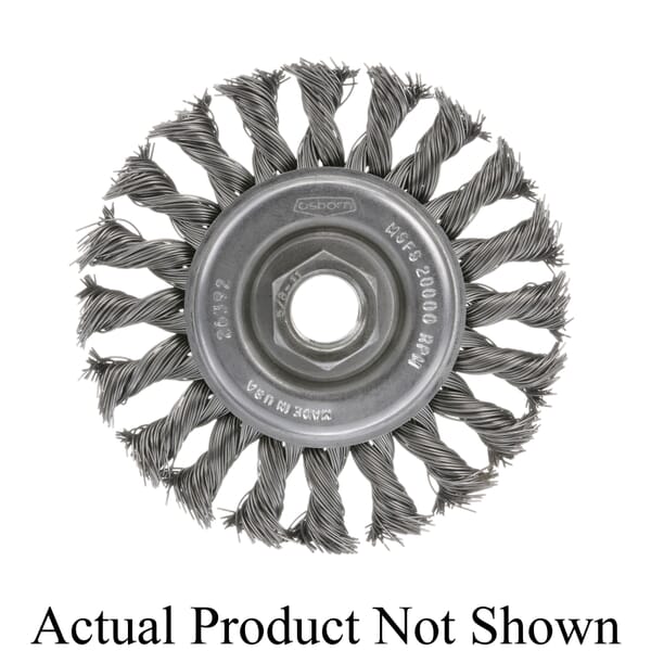 Osborn 26359 High Speed Small Grinder Wheel Brush With Steel Nut, 4 in Dia Brush, 0.014 in Dia Standard/Twist Knot Filament/Wire, 5/8-11 Arbor Hole