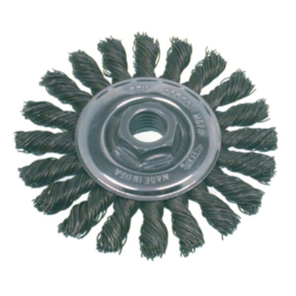 Osborn 26455 High Speed Small Grinder Wheel Brush With Steel Nut, 4 in Dia Brush, 0.02 in Dia Cable Twist Knot Filament/Wire, 5/8-11 Arbor Hole