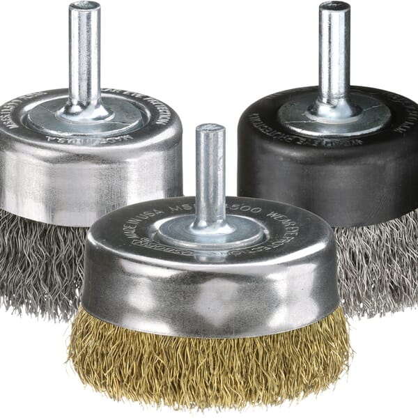 Osborn 0003207400 Light Duty Cup Brush, 2 in Dia Brush, 0.01 in Dia Filament/Wire, Crimped, Stainless Steel Fill