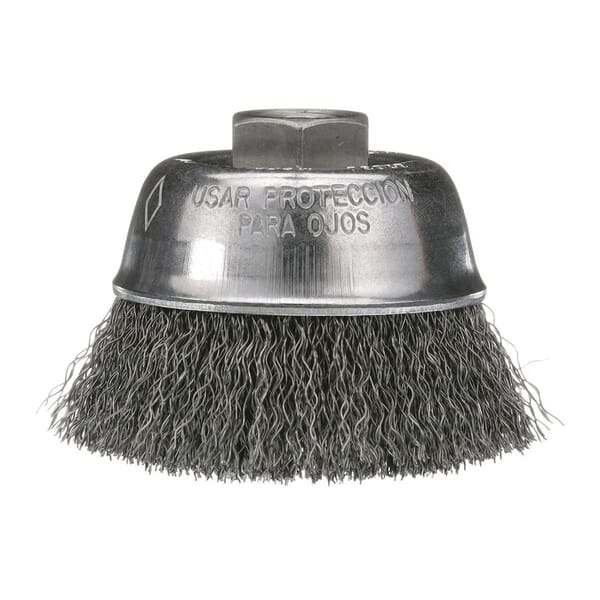 Osborn 0003203000 High Speed Cup Brush With Steel Nut, 2-3/4 in Dia Brush, 5/8-11 UNC Arbor Hole, 0.014 in Dia Filament/Wire, Crimped, Steel Fill