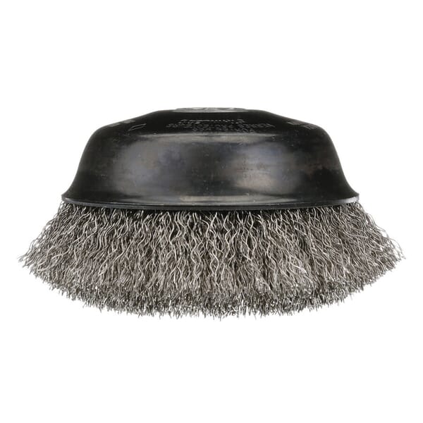 Osborn 0003213400 Cup Brush With Nut, 4 in Dia Brush, 5/8-11 UNC Arbor Hole, 0.02 in Dia Filament/Wire, Crimped, Steel Fill