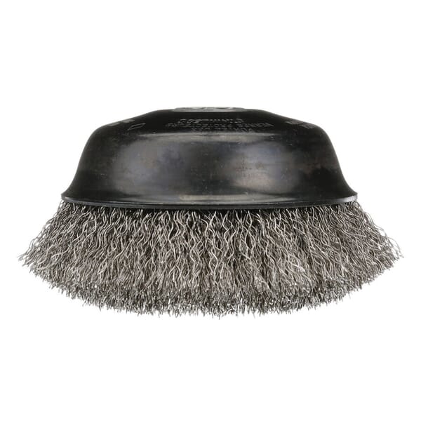 Osborn 0003213600 Cup Brush With Nut, 6 in Dia Brush, 5/8-11 UNC Arbor Hole, 0.02 in Dia Filament/Wire, Crimped, Steel Fill