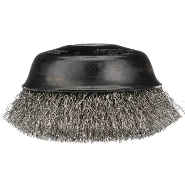 Osborn 0003214400 Cup Brush, 6 in Dia Brush, 5/8-11 UNC Arbor Hole, 0.02 in Dia Filament/Wire, Crimped, Stainless Steel Fill