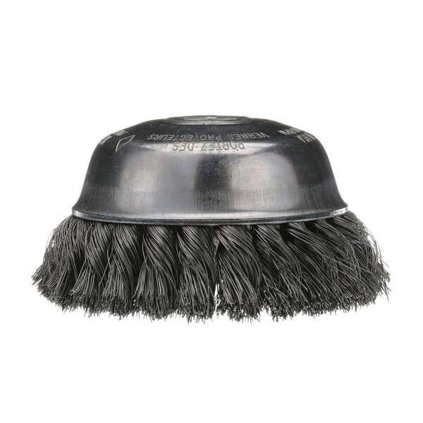 Osborn 0009904300 Heavy Duty Single Row Cup Brush With Nut, 6 in Dia Brush, 5/8-11 UNC Arbor Hole, 0.02 in Dia Filament/Wire, Partial Twist Knot, Low Carbon Steel Fill