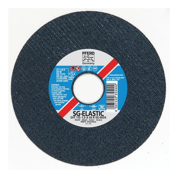 PFERD 61340422 Performance Line SG-ELASTIC Flat Cut-Off Wheel, 4-1/2 in Dia x 0.045 in THK, 7/8 in Center Hole, 46 Grit, Aluminum Oxide Abrasive