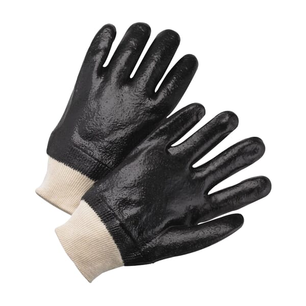 PIP 1007R Industrial Grade Chemical-Resistant Gloves, L, Pair Hand, Black, Cotton Interlock Lining, 10 in L, Resists: Abrasion, Acid, Chemical, Grease, Oil, Water and Solvent, Supported Support, Knit Wrist Cuff