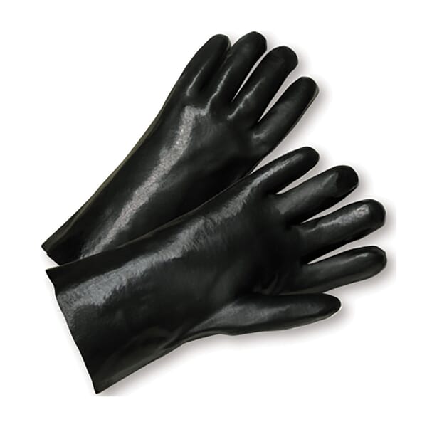 PIP 1047 Standard Chemical-Resistant Gloves, L, Pair Hand, Black, Cotton Interlock Lining, 14 in L, Resists: Abrasion, Acid, Chemical, Grease, Oil, Water and Solvent, Supported Support, Gauntlet Cuff