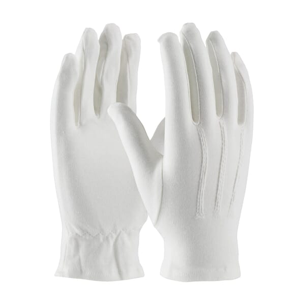PIP Cabaret Dress Gloves With Raised Stitching on Back, L, Cotton, White, Unlined Lining, Open Cuff