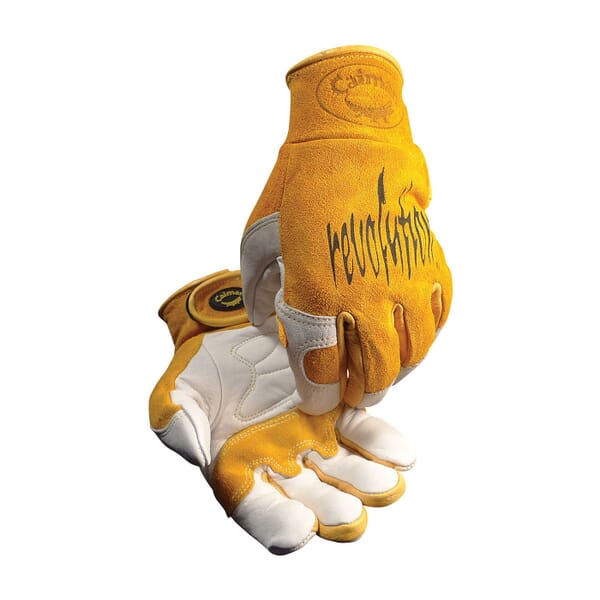 Caiman Premium-Grade Industrial Welding Gloves, Aramid Stitching/Split Cowhide Leather, Gold/Tan, Unlined Lining, Safety Cuff