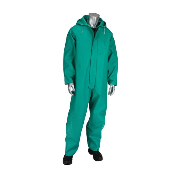 PIP FALCON ChemFR 205-420CV/XL Coverall With Hood, XL, Green, 42 mm PVC/Heavy Duty Nylon, 60 in Chest, 31 in L Inseam