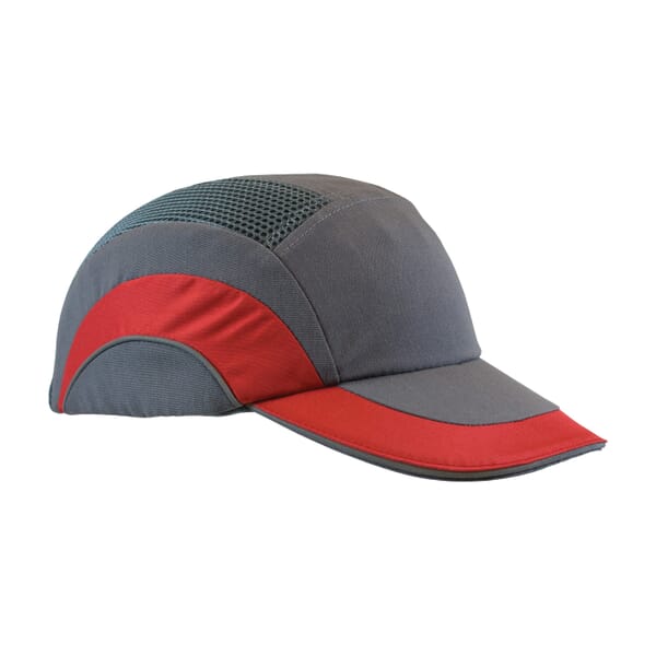 JSP HARDCAP A1+ 282-ABR170-62 Baseball Style Low Profile Standard Brim Bump Cap With EVA Foam Padding Liner/80% Polyester/20% Cotton Cap, OS, Gray/Red, HDPE with EVA Foam Padding Liner/80% Polyester/20% Cotton Cap, Elastic Strap Suspension, EN 812 A1