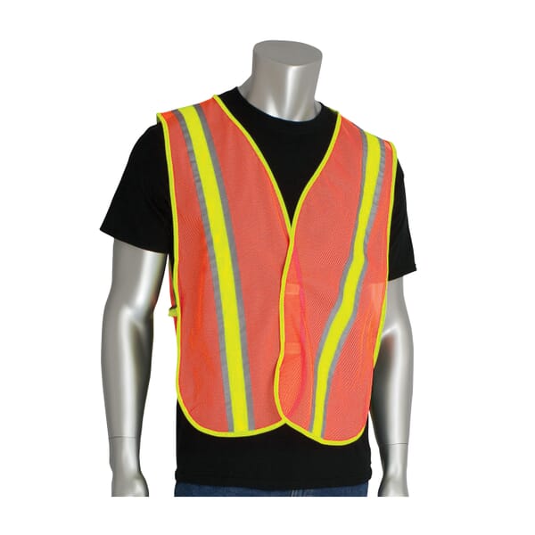 PIP 300-0900OR 2-Tone Non-ANSI Safety Vest, Universal, Hi-Viz Orange, Polyester Mesh, Hook and Loop Closure